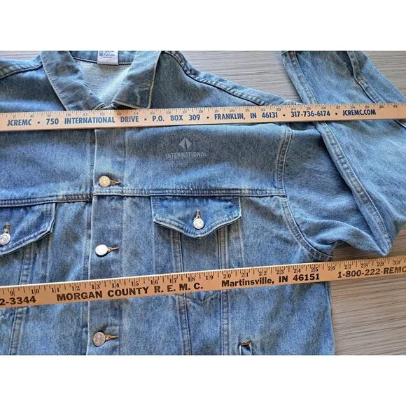 Vintage International Denim Jacket X-Large USA Cotton Embroidered Semi Trucker - Picture 11 of 13